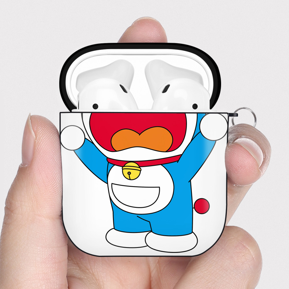（画像用） ドラえもん Doraemon AirPods 第2世代保護ケース ハードシェル ブラック 耐衝撃・防指紋・カラビナ付き