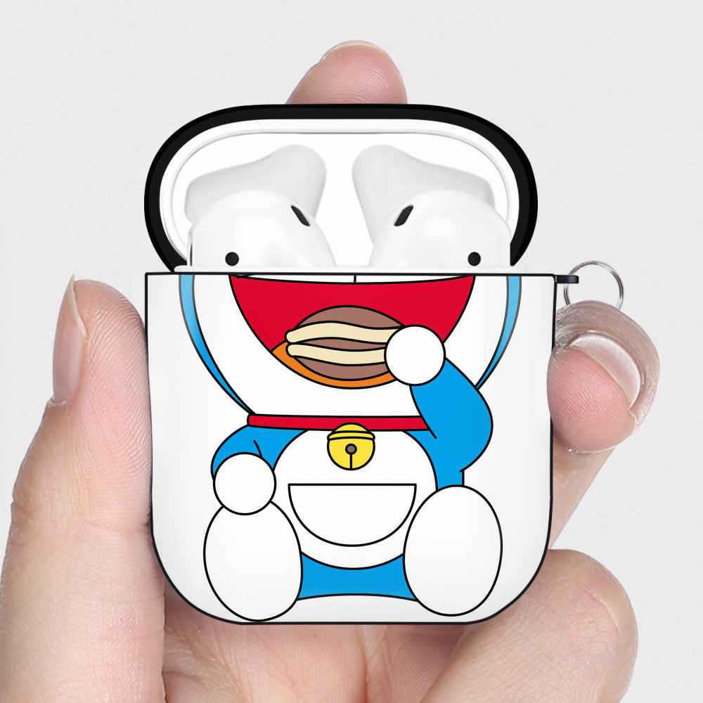 （画像用） ドラえもん Doraemon AirPods 第2世代保護ケース ハードシェル ブラック 耐衝撃・防指紋・カラビナ付き