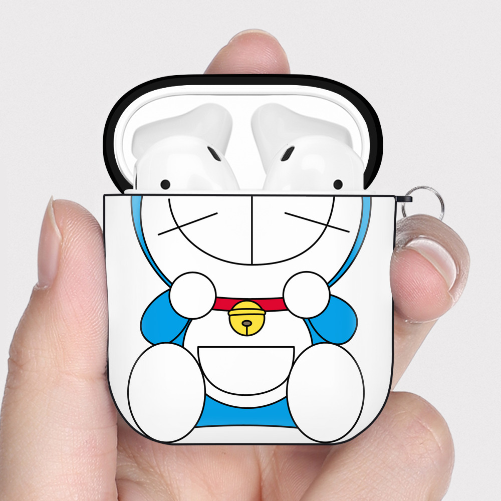 （画像用） ドラえもん Doraemon AirPods 第2世代保護ケース ハードシェル ブラック 耐衝撃・防指紋・カラビナ付き