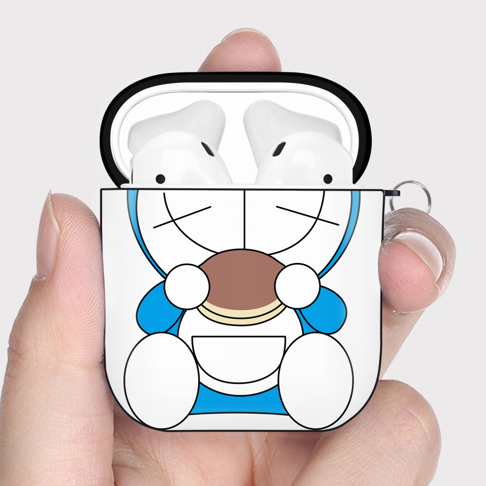 （画像用） ドラえもん Doraemon AirPods 第2世代保護ケース ハードシェル ブラック 耐衝撃・防指紋・カラビナ付き