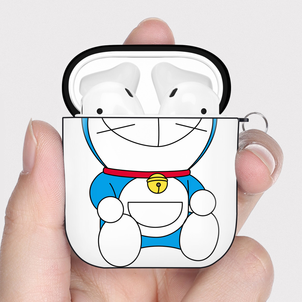 （画像用） ドラえもん Doraemon AirPods 第2世代保護ケース ハードシェル ブラック 耐衝撃・防指紋・カラビナ付き