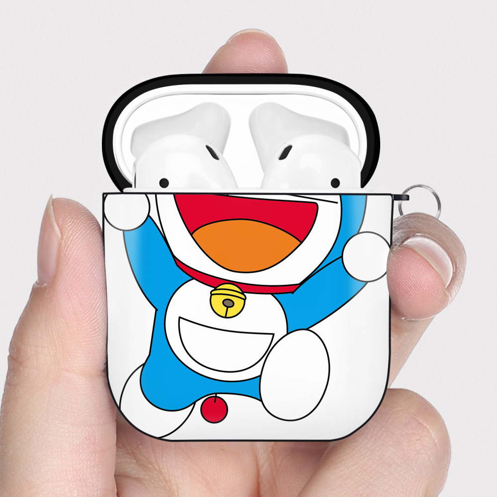 （画像用） ドラえもん Doraemon AirPods 第2世代保護ケース ハードシェル ブラック 耐衝撃・防指紋・カラビナ付き