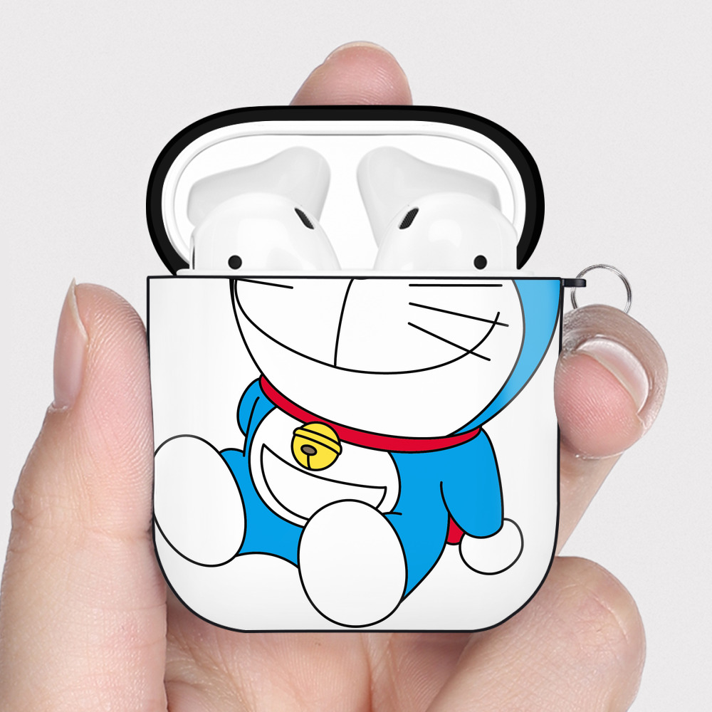 （画像用） ドラえもん Doraemon AirPods 第2世代保護ケース ハードシェル ブラック 耐衝撃・防指紋・カラビナ付き