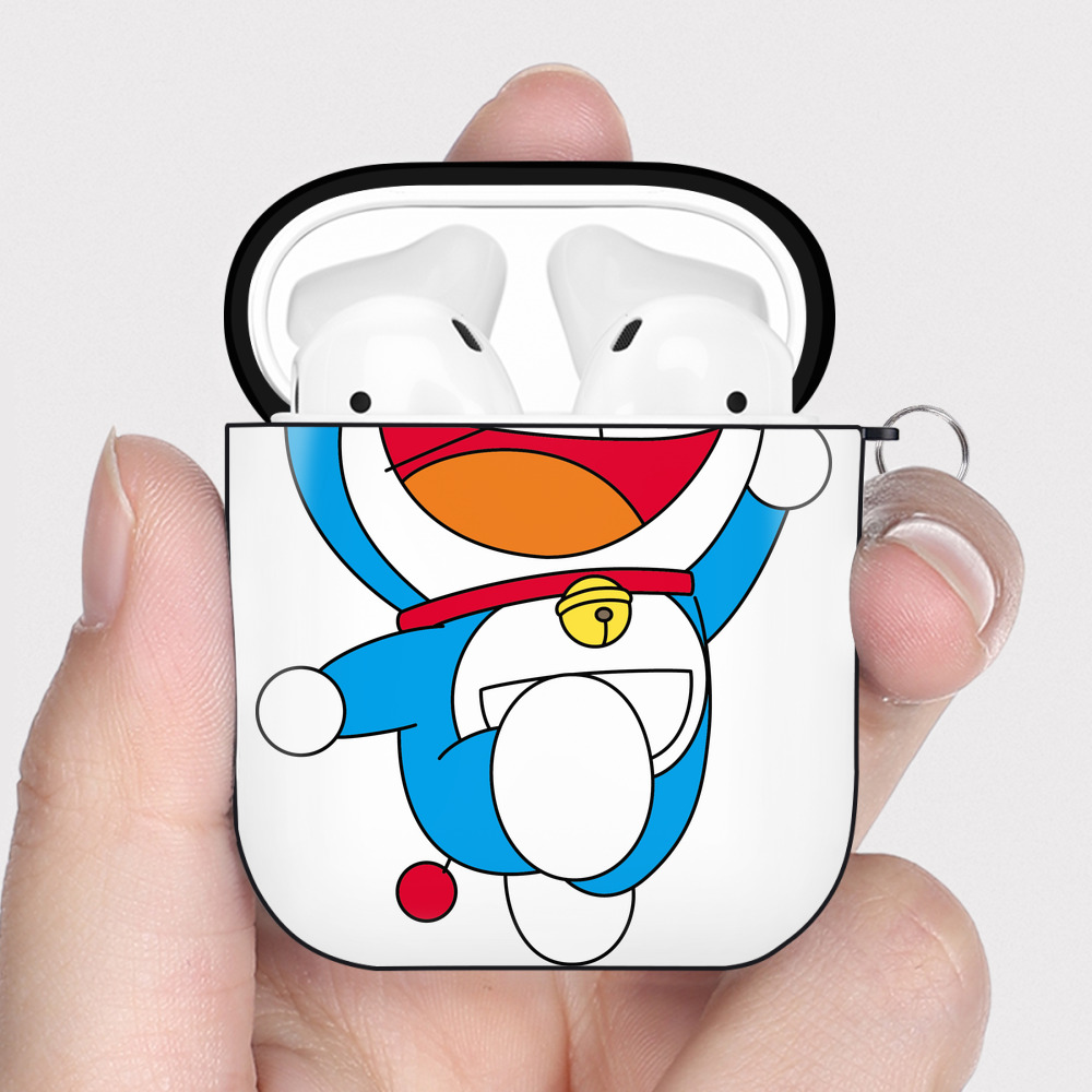（画像用） ドラえもん Doraemon AirPods 第2世代保護ケース ハードシェル ブラック 耐衝撃・防指紋・カラビナ付き