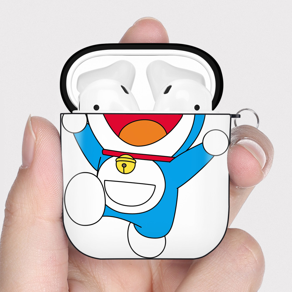 （画像用） ドラえもん Doraemon AirPods 第2世代保護ケース ハードシェル ブラック 耐衝撃・防指紋・カラビナ付き