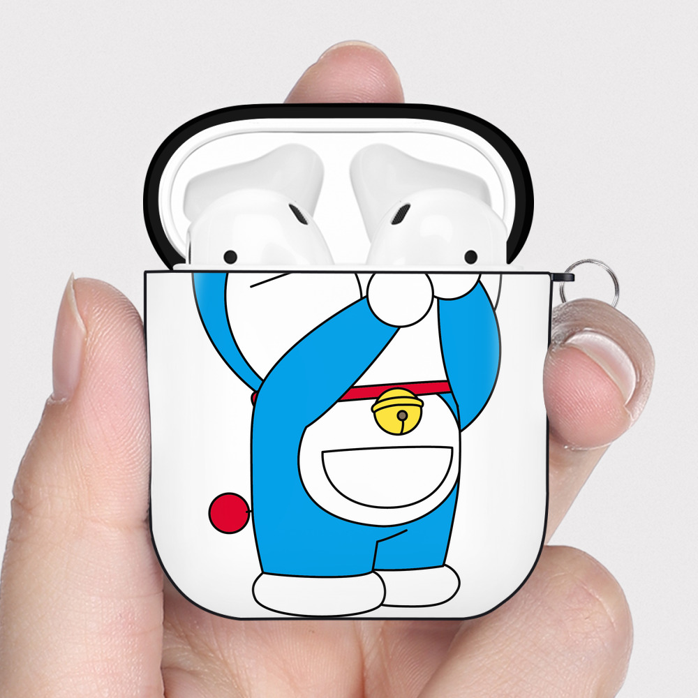 （画像用） ドラえもん Doraemon AirPods 第2世代保護ケース ハードシェル ブラック 耐衝撃・防指紋・カラビナ付き
