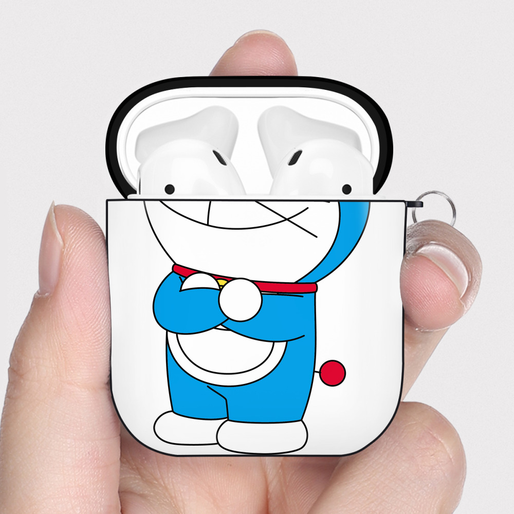 （画像用） ドラえもん Doraemon AirPods 第2世代保護ケース ハードシェル ブラック 耐衝撃・防指紋・カラビナ付き
