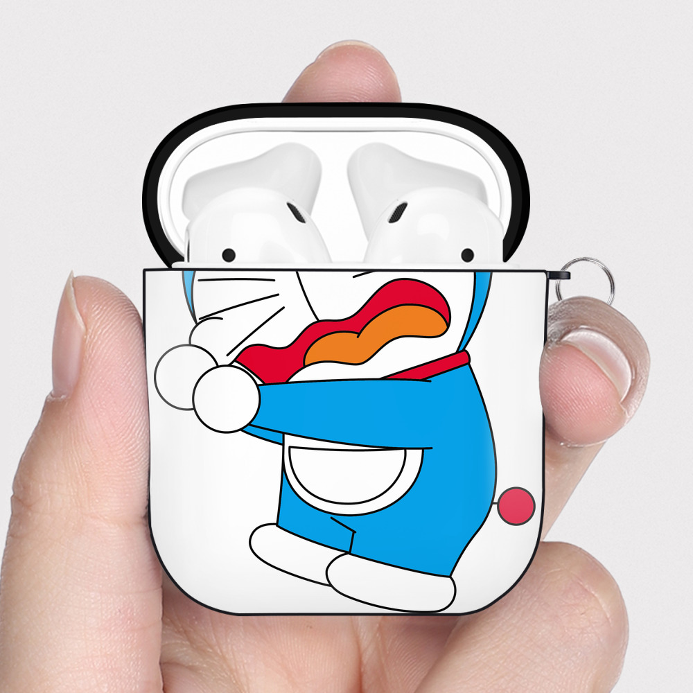 （画像用） ドラえもん Doraemon AirPods 第2世代保護ケース ハードシェル ブラック 耐衝撃・防指紋・カラビナ付き