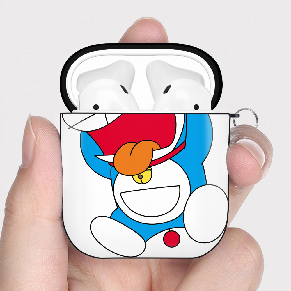 （画像用） ドラえもん Doraemon AirPods 第2世代保護ケース ハードシェル ブラック 耐衝撃・防指紋・カラビナ付き