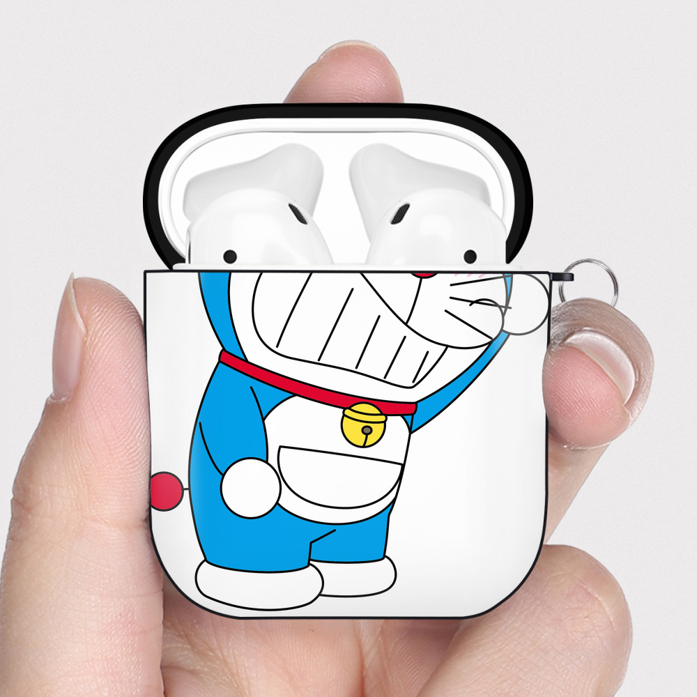 （画像用） ドラえもん Doraemon AirPods 第2世代保護ケース ハードシェル ブラック 耐衝撃・防指紋・カラビナ付き