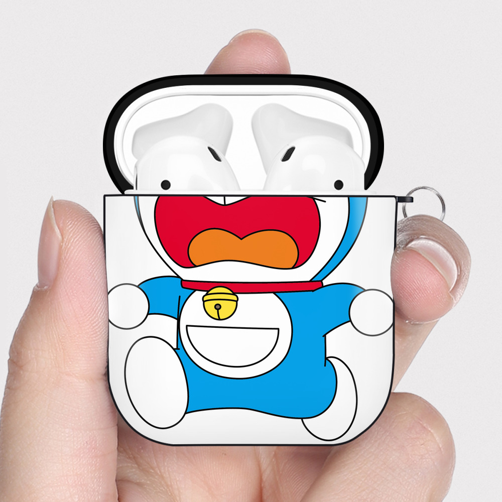 （画像用） ドラえもん Doraemon AirPods 第2世代保護ケース ハードシェル ブラック 耐衝撃・防指紋・カラビナ付き
