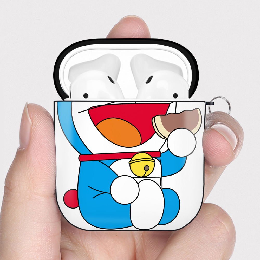 （画像用） ドラえもん Doraemon AirPods 第2世代保護ケース ハードシェル ブラック 耐衝撃・防指紋・カラビナ付き