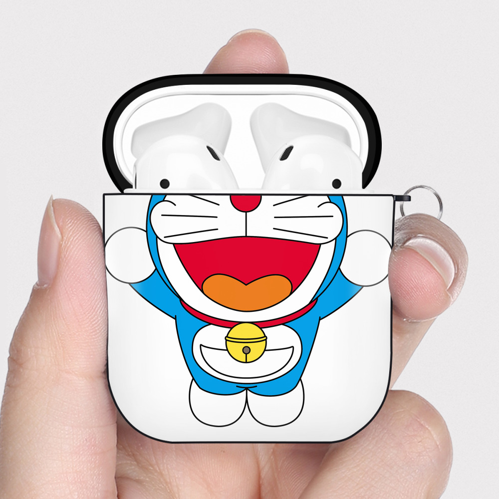 （画像用） ドラえもん Doraemon AirPods 第2世代保護ケース ハードシェル ブラック 耐衝撃・防指紋・カラビナ付き