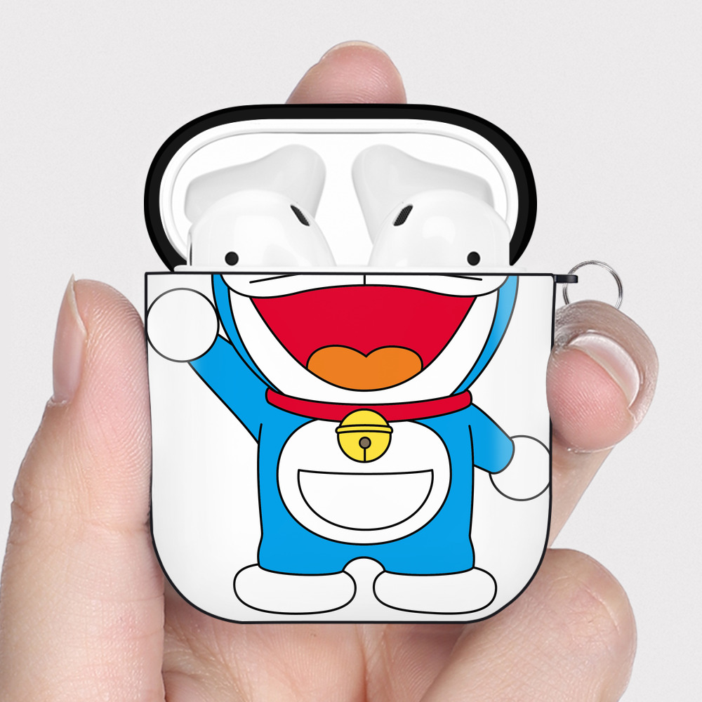 （画像用） ドラえもん Doraemon AirPods 第2世代保護ケース ハードシェル ブラック 耐衝撃・防指紋・カラビナ付き