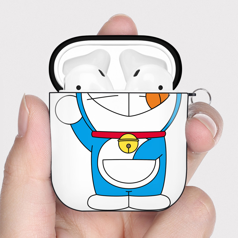 （画像用） ドラえもん Doraemon AirPods 第2世代保護ケース ハードシェル ブラック 耐衝撃・防指紋・カラビナ付き