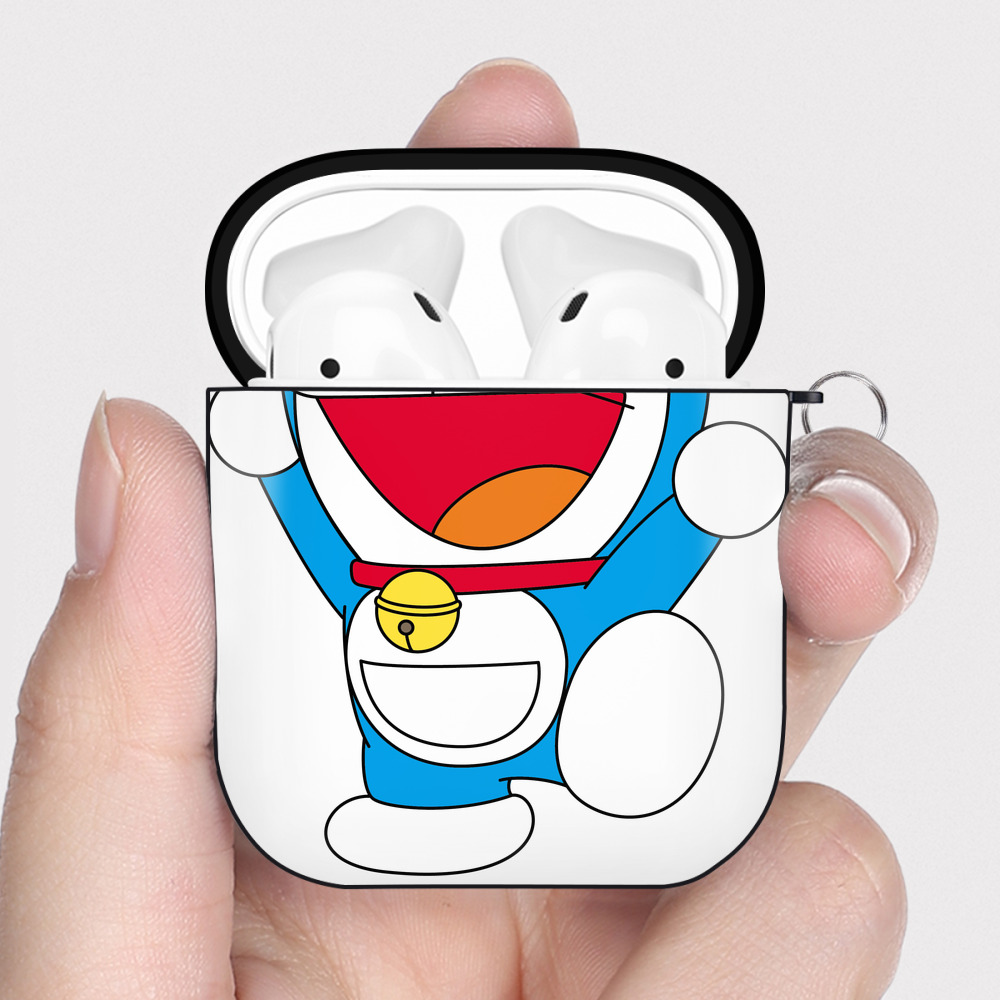 （画像用） ドラえもん Doraemon AirPods 第2世代保護ケース ハードシェル ブラック 耐衝撃・防指紋・カラビナ付き