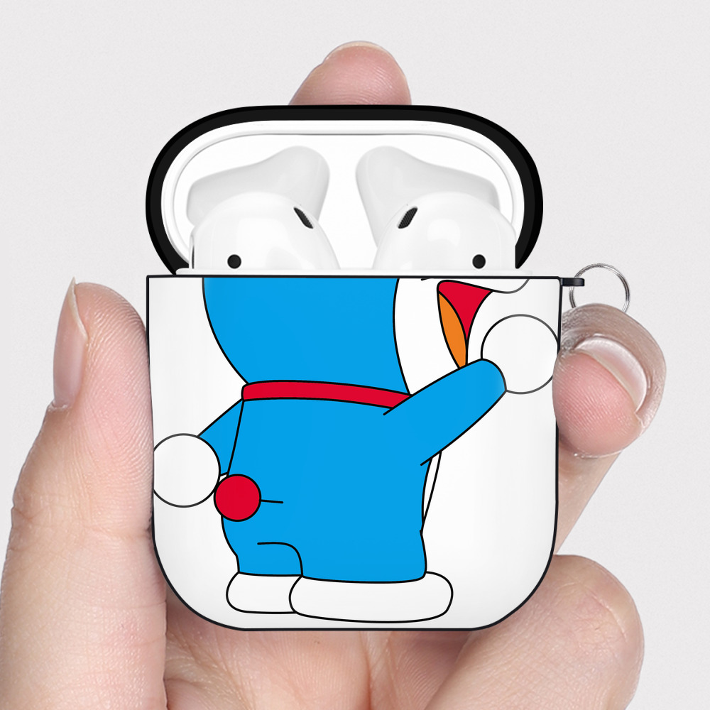 （画像用） ドラえもん Doraemon AirPods 第2世代保護ケース ハードシェル ブラック 耐衝撃・防指紋・カラビナ付き