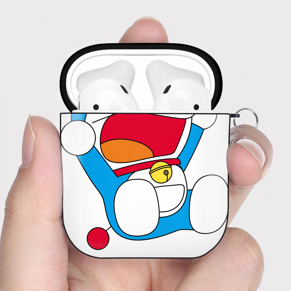 （画像用） ドラえもん Doraemon AirPods 第2世代保護ケース ハードシェル ブラック 耐衝撃・防指紋・カラビナ付き