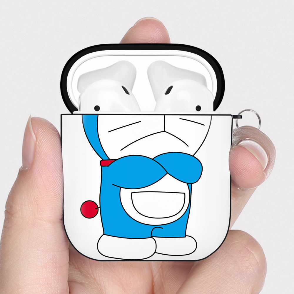 （画像用） ドラえもん Doraemon AirPods 第2世代保護ケース ハードシェル ブラック 耐衝撃・防指紋・カラビナ付き