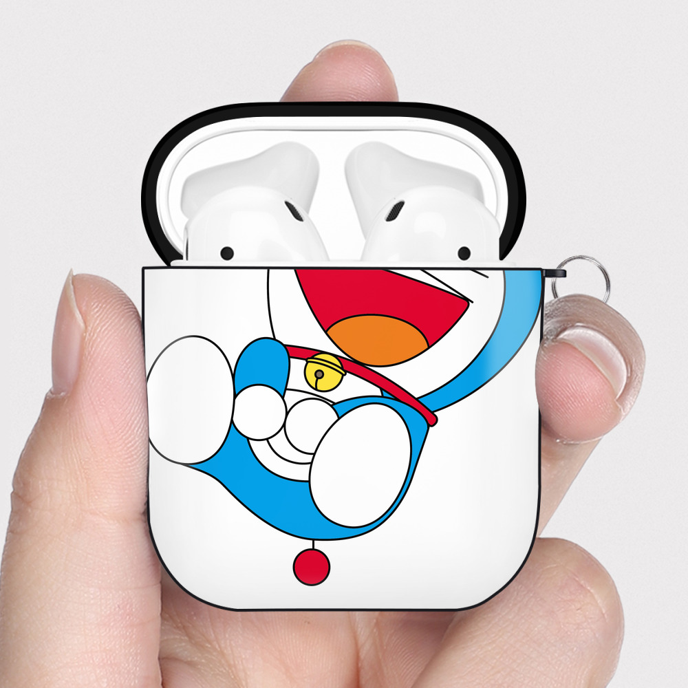 （画像用） ドラえもん Doraemon AirPods 第2世代保護ケース ハードシェル ブラック 耐衝撃・防指紋・カラビナ付き