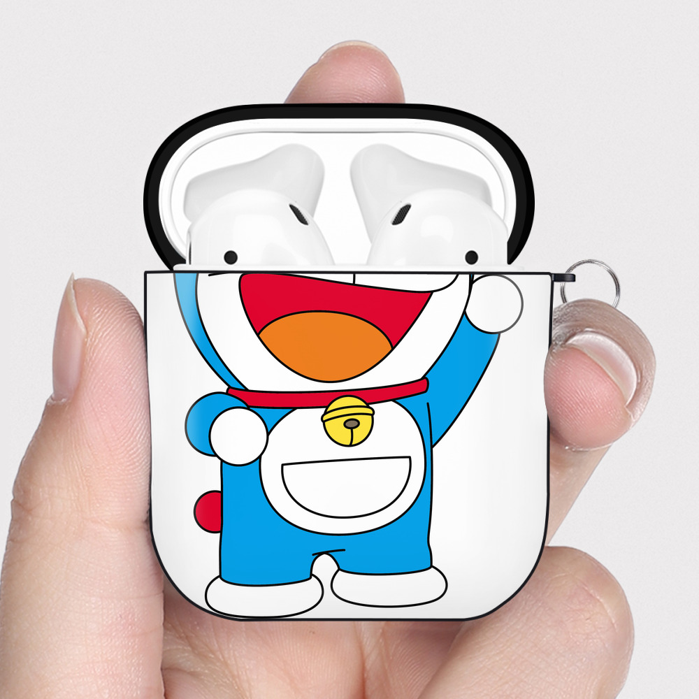 （画像用） ドラえもん Doraemon AirPods 第2世代保護ケース ハードシェル ブラック 耐衝撃・防指紋・カラビナ付き
