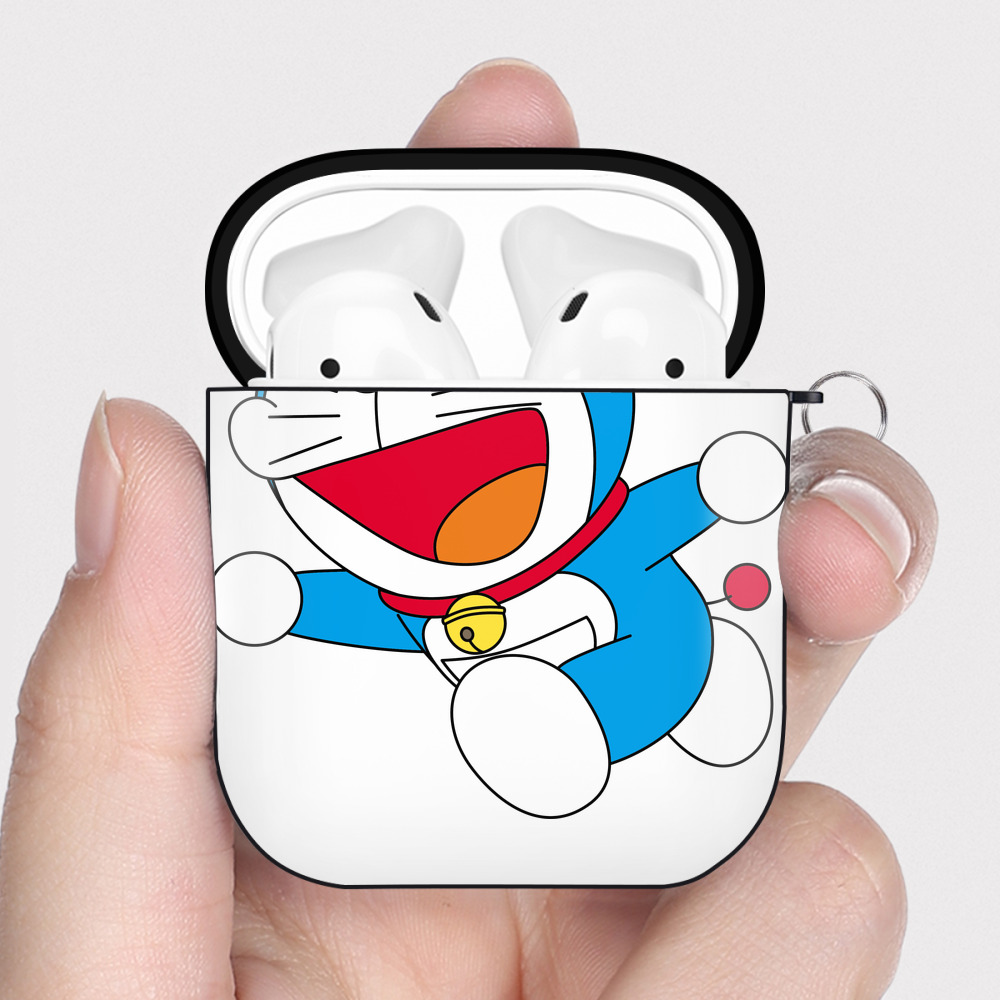 （画像用） ドラえもん Doraemon AirPods 第2世代保護ケース ハードシェル ブラック 耐衝撃・防指紋・カラビナ付き
