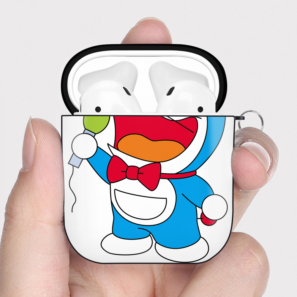 （画像用） ドラえもん Doraemon AirPods 第2世代保護ケース ハードシェル ブラック 耐衝撃・防指紋・カラビナ付き
