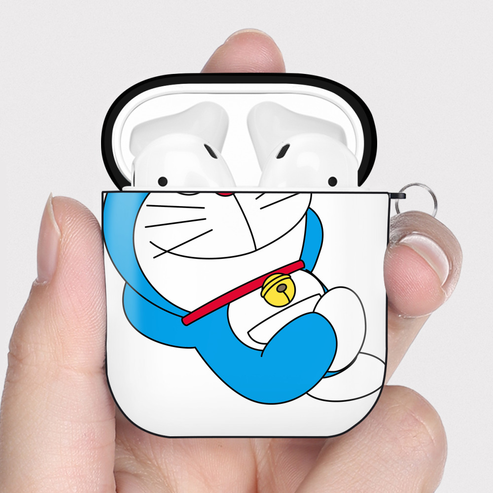 （画像用） ドラえもん Doraemon AirPods 第2世代保護ケース ハードシェル ブラック 耐衝撃・防指紋・カラビナ付き