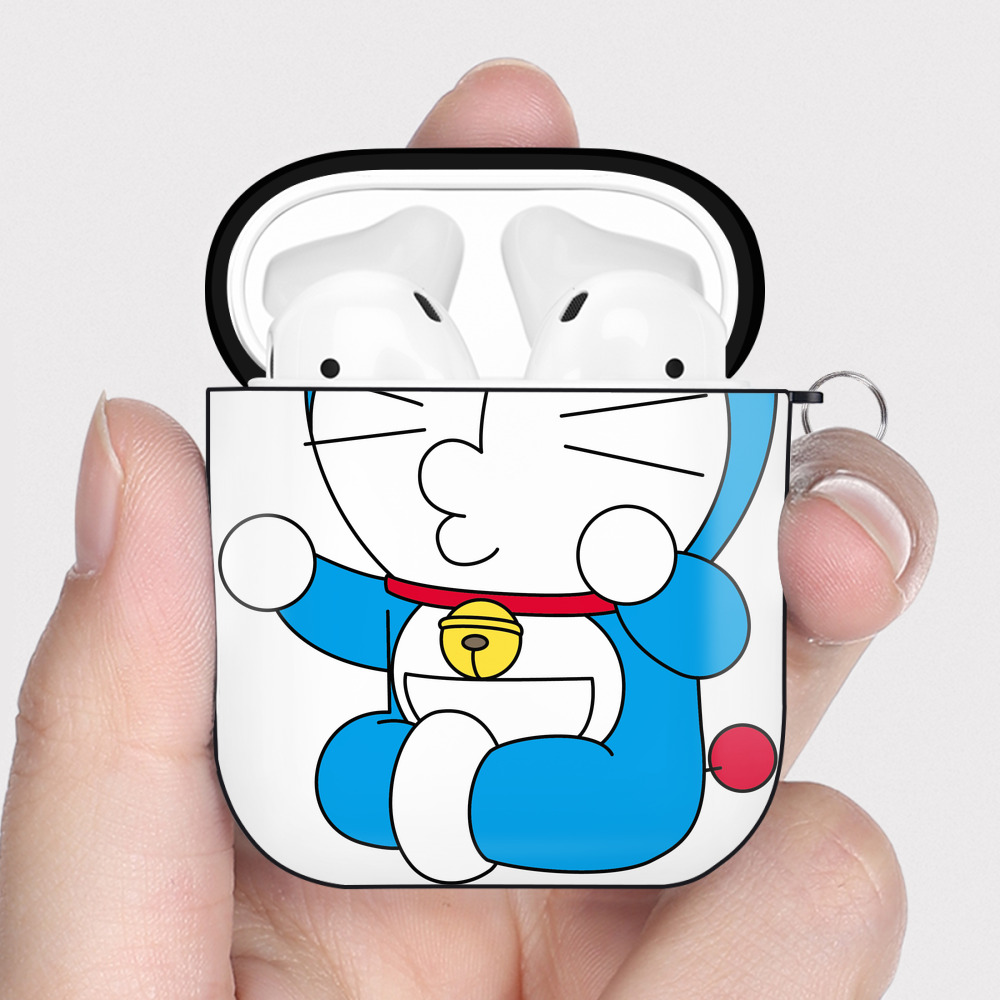 （画像用） ドラえもん Doraemon AirPods 第2世代保護ケース ハードシェル ブラック 耐衝撃・防指紋・カラビナ付き
