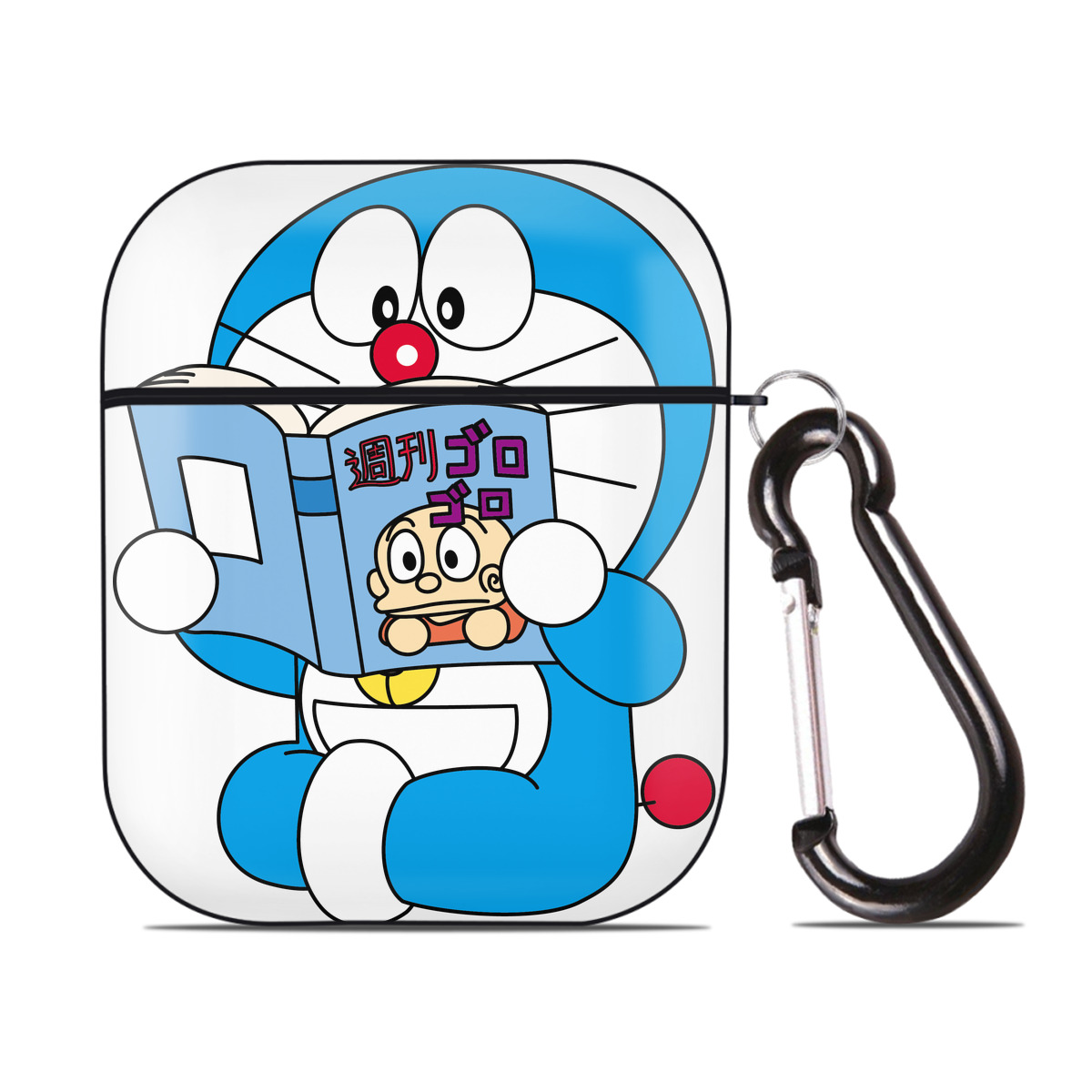 （画像用） ドラえもん Doraemon AirPods 第2世代保護ケース ハードシェル ブラック 耐衝撃・防指紋・カラビナ付き