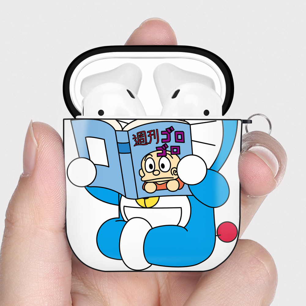 （画像用） ドラえもん Doraemon AirPods 第2世代保護ケース ハードシェル ブラック 耐衝撃・防指紋・カラビナ付き