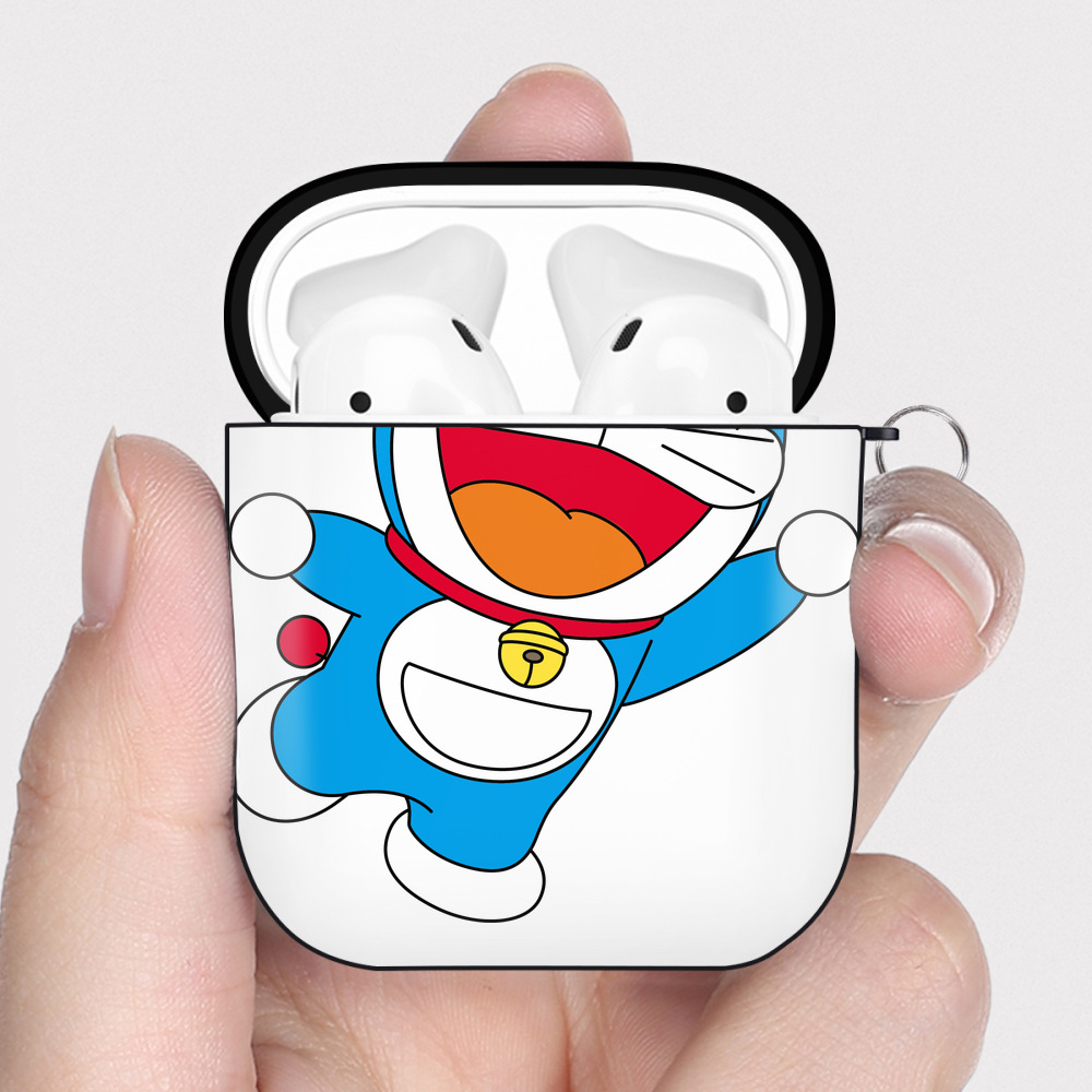 （画像用） ドラえもん Doraemon AirPods 第2世代保護ケース ハードシェル ブラック 耐衝撃・防指紋・カラビナ付き
