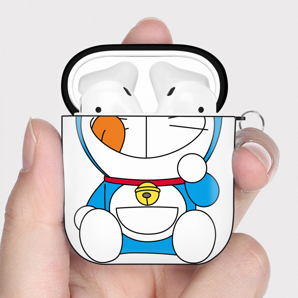 （画像用） ドラえもん Doraemon AirPods 第2世代保護ケース ハードシェル ブラック 耐衝撃・防指紋・カラビナ付き