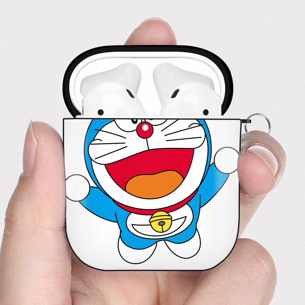（画像用） ドラえもん Doraemon AirPods 第2世代保護ケース ハードシェル ブラック 耐衝撃・防指紋・カラビナ付き