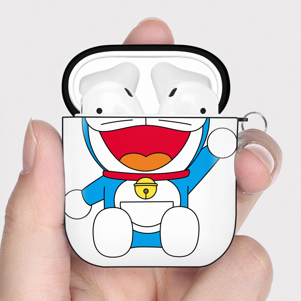 （画像用） ドラえもん Doraemon AirPods 第2世代保護ケース ハードシェル ブラック 耐衝撃・防指紋・カラビナ付き
