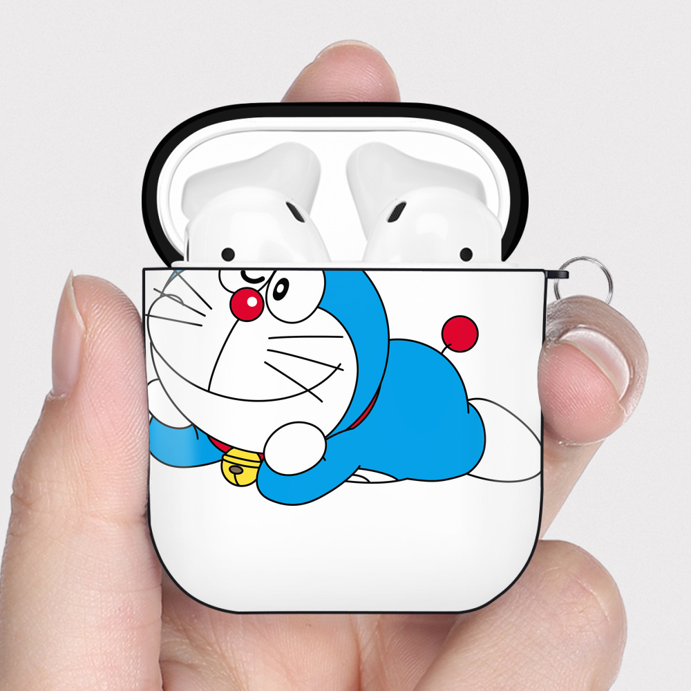 （画像用） ドラえもん Doraemon AirPods 第2世代保護ケース ハードシェル ブラック 耐衝撃・防指紋・カラビナ付き