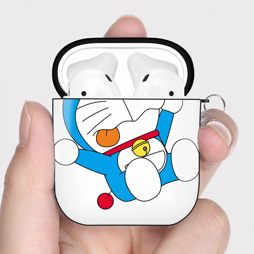 （画像用） ドラえもん Doraemon AirPods 第2世代保護ケース ハードシェル ブラック 耐衝撃・防指紋・カラビナ付き