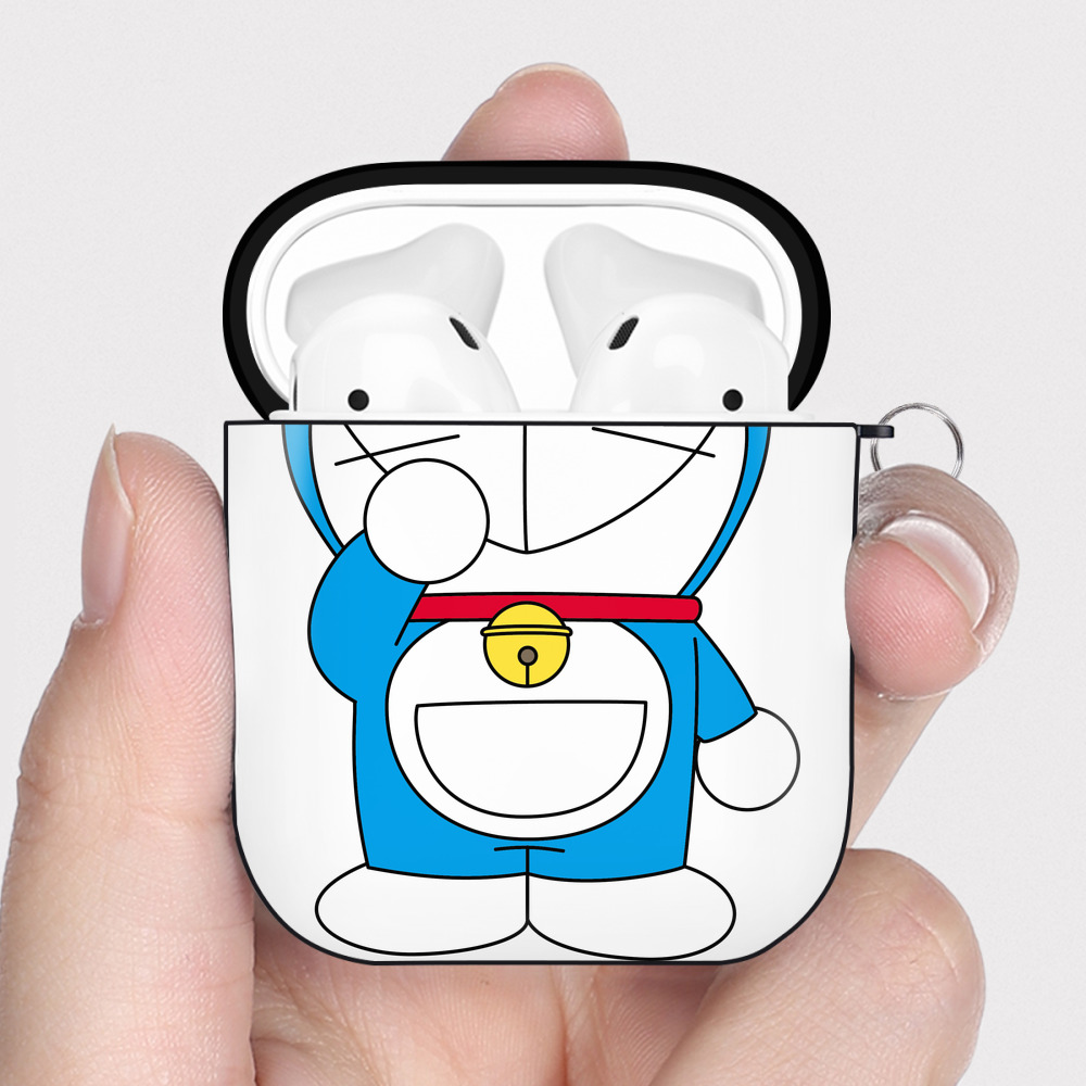 （画像用） ドラえもん Doraemon AirPods 第2世代保護ケース ハードシェル ブラック 耐衝撃・防指紋・カラビナ付き
