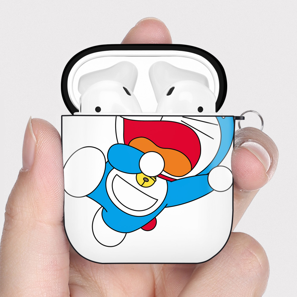 （画像用） ドラえもん Doraemon AirPods 第2世代保護ケース ハードシェル ブラック 耐衝撃・防指紋・カラビナ付き