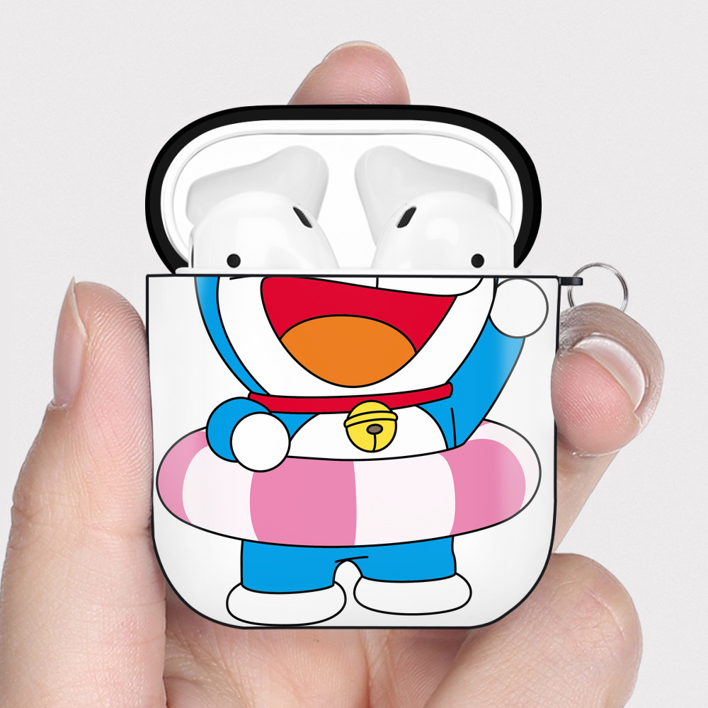 （画像用） ドラえもん Doraemon AirPods 第2世代保護ケース ハードシェル ブラック 耐衝撃・防指紋・カラビナ付き
