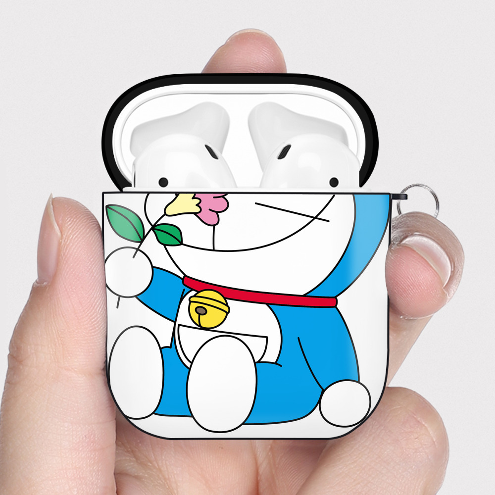 （画像用） ドラえもん Doraemon AirPods 第2世代保護ケース ハードシェル ブラック 耐衝撃・防指紋・カラビナ付き