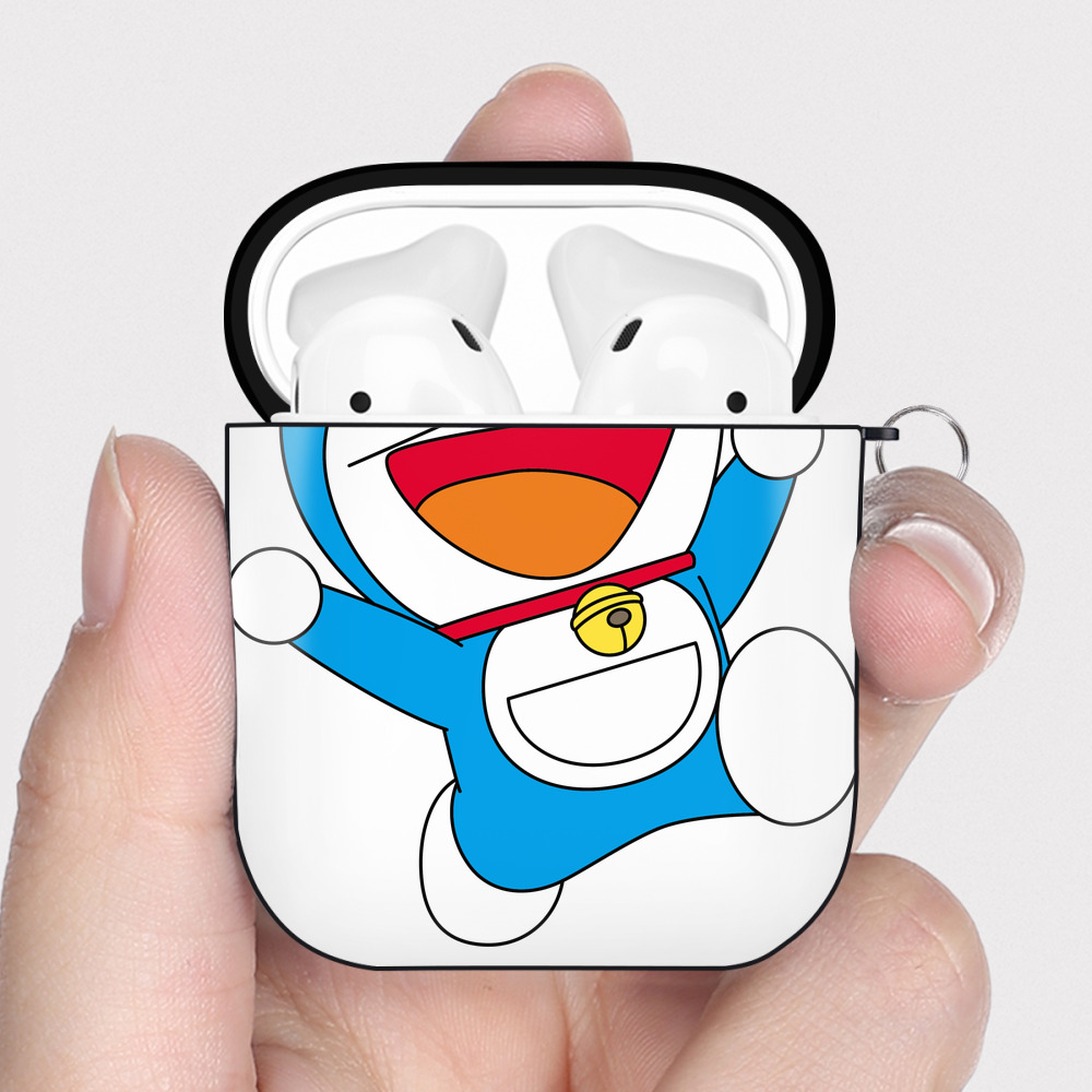 （画像用） ドラえもん Doraemon AirPods 第2世代保護ケース ハードシェル ブラック 耐衝撃・防指紋・カラビナ付き