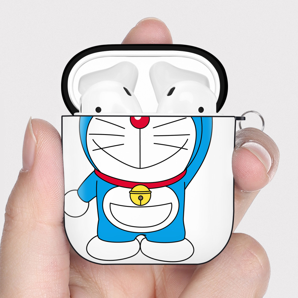 （画像用） ドラえもん Doraemon AirPods 第2世代保護ケース ハードシェル ブラック 耐衝撃・防指紋・カラビナ付き