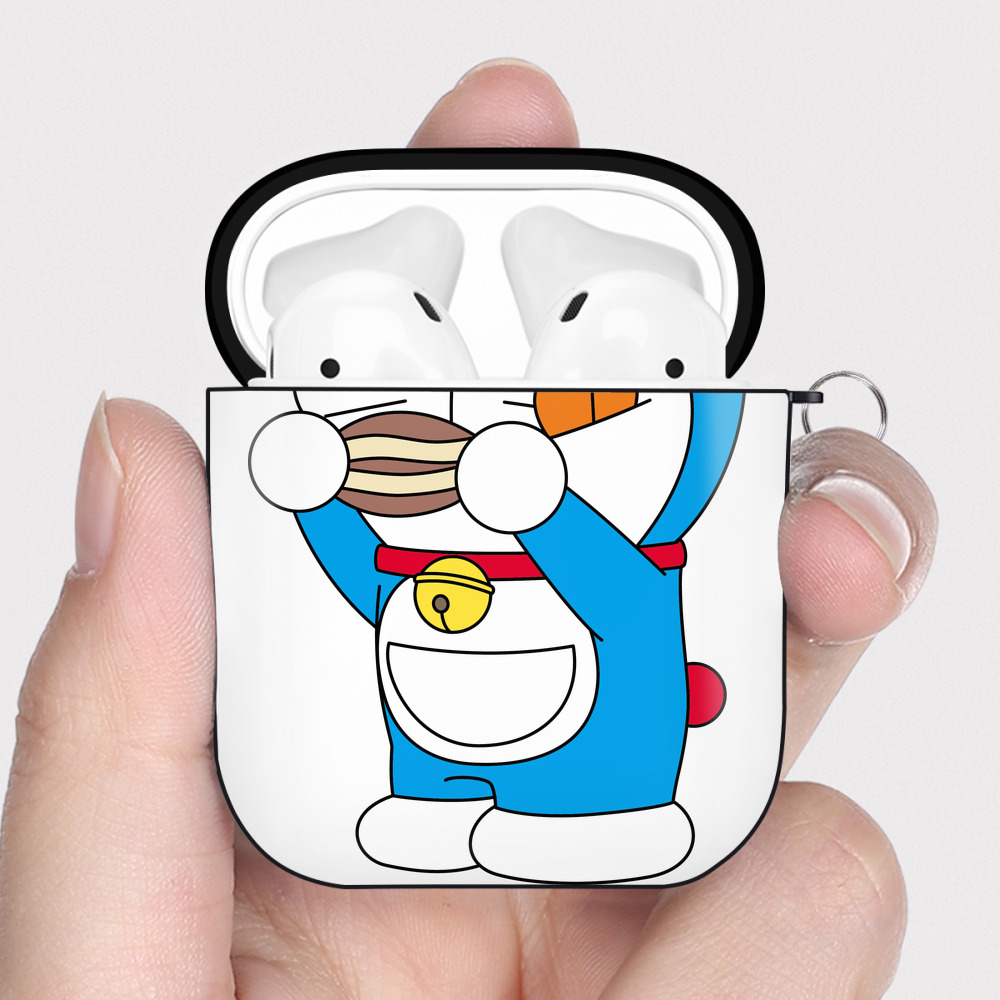 （画像用） ドラえもん Doraemon AirPods 第2世代保護ケース ハードシェル ブラック 耐衝撃・防指紋・カラビナ付き