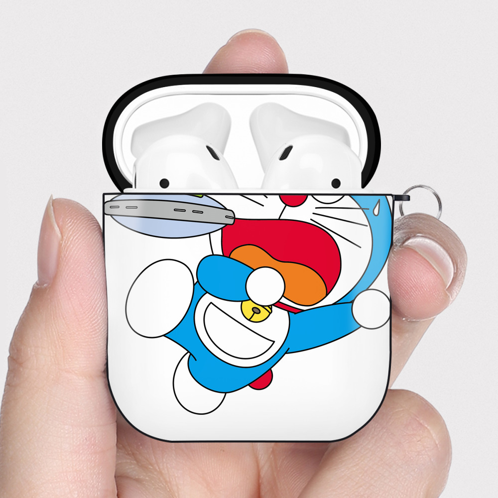 （画像用） ドラえもん Doraemon AirPods 第2世代保護ケース ハードシェル ブラック 耐衝撃・防指紋・カラビナ付き