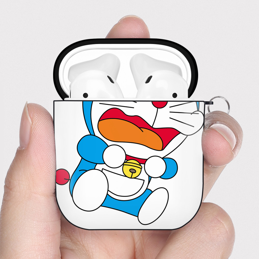 （画像用） ドラえもん Doraemon AirPods 第2世代保護ケース ハードシェル ブラック 耐衝撃・防指紋・カラビナ付き