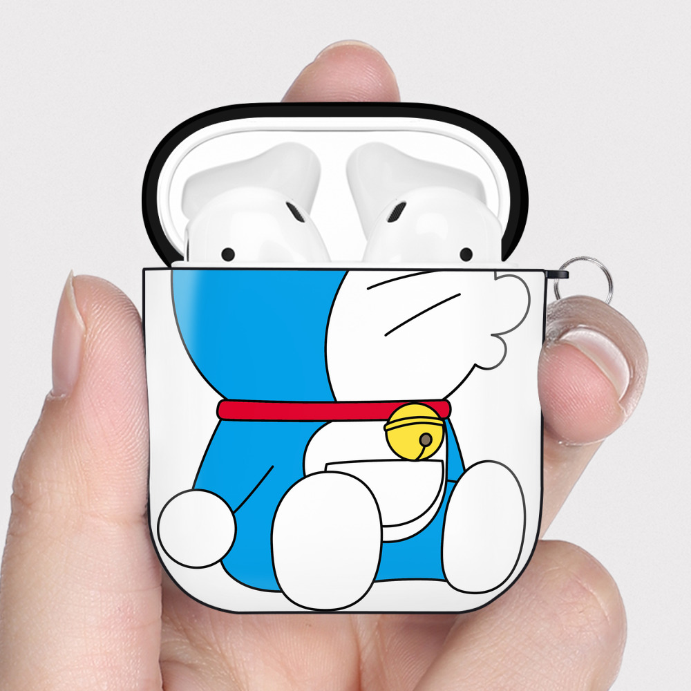 （画像用） ドラえもん Doraemon AirPods 第2世代保護ケース ハードシェル ブラック 耐衝撃・防指紋・カラビナ付き