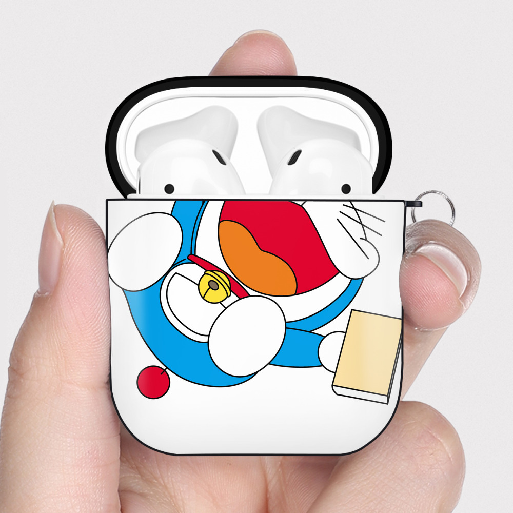 （画像用） ドラえもん Doraemon AirPods 第2世代保護ケース ハードシェル ブラック 耐衝撃・防指紋・カラビナ付き