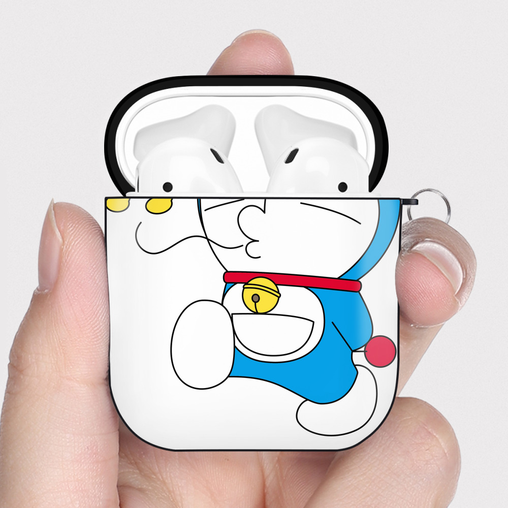 （画像用） ドラえもん Doraemon AirPods 第2世代保護ケース ハードシェル ブラック 耐衝撃・防指紋・カラビナ付き