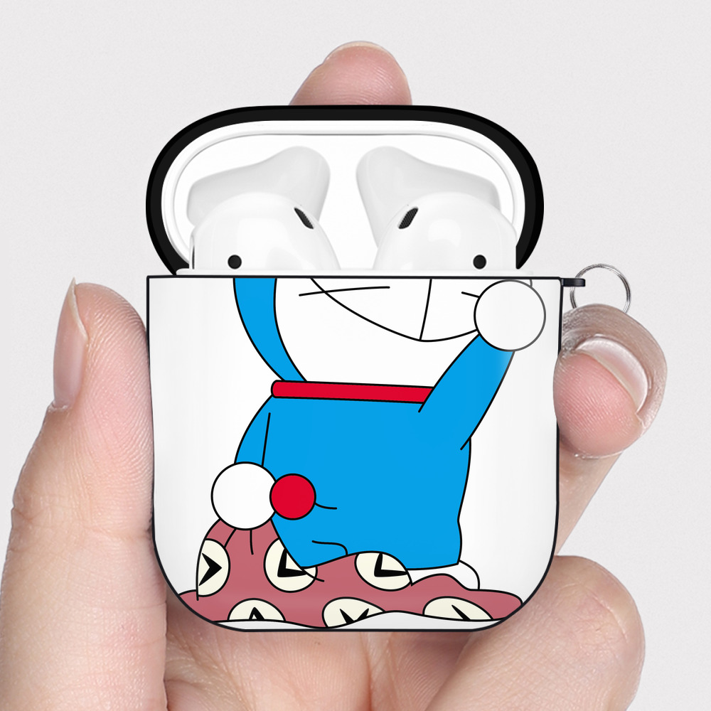 （画像用） ドラえもん Doraemon AirPods 第2世代保護ケース ハードシェル ブラック 耐衝撃・防指紋・カラビナ付き